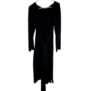 Jenni Kayne Wool Cashmere Blend Long Sleeve Dress Waist Tie Midi Size XS Black